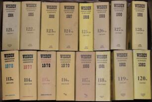 Wisden Cricketers&rsquo; Almanack 1976 to 2022. Original hardback editions with dustwrappers where applicable with the exception of the 1981, 1988, 1997 and 2001 editions which are cloth covered editions. Also includes a additional softback edition of 2002 as w