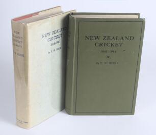 &lsquo;New Zealand Cricket&rsquo;. Two hardback volumes by T.W. Reese covering 1841-1914 and 1914-1933, published Christchurch 1927 and Auckland 1937. Vol. 1 in original green cloth, titles to front and spine with silver fern emblem to spine. Vol. 2 in red cloth with