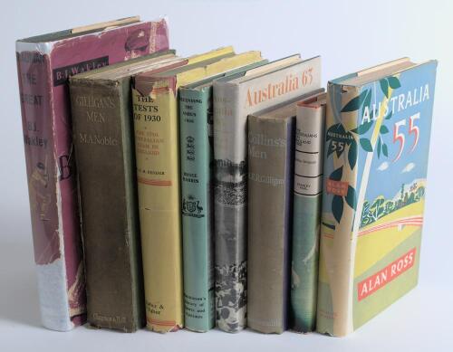 The Ashes. England v Australia 1926-2009. Box comprising twenty titles, the majority hardbacks. One title signed, &lsquo;Collins&rsquo;s Men&rsquo;, A.E.R. Gilligan, London 1926, signed to the front endpaper in ink by Gilligan. Fading to spine. Other earlier titles include