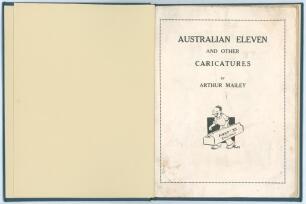 Arthur Mailey. &lsquo;Cricket Sketches for the 1928-1929 Tests&rsquo;. W.C. Penfold & Co. Sydney 1928. Bound in to modern blue cloth, lacking original pictorial covers. 20pp comprising cartoons featuring players in the lead up to the 1928/29 Ashes tour with printed f