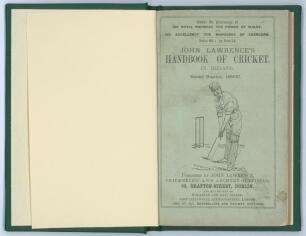 &lsquo;John Lawrence&rsquo;s Handbook of Cricket in Ireland&rsquo; 1866-1867. Second Number (issue). Compiled and edited by J.T.H. [Hurford]. Lawrence, Dublin. Bound in modern green boards, gilt titles to front and spine, original decorative wrappers retained. Padwick 3315