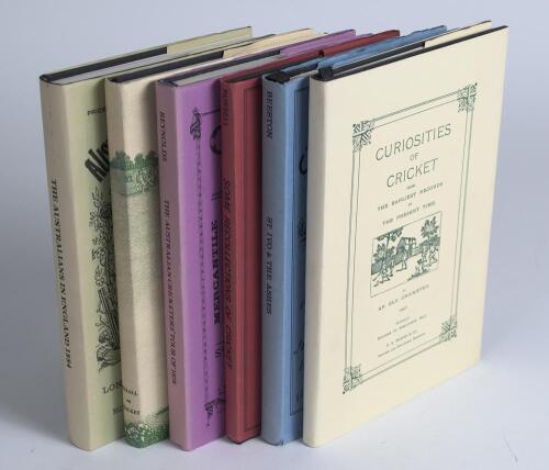 J.W. McKenzie facsimile reprints. Six limited edition hardback titles with good dustwrappers, each with the bookplate of the sports journalist and author, Gordon Ross. Titles are &lsquo;Curiosities of Cricket&rsquo; by An Old Cricketer&rsquo; facsimilie reprint published b