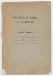 &lsquo;The Cricket Grounds of Germantown and a Plea for the Game. An address delivered by George M. Newhall before The Site and Relic Society of Germantown March 11th 1910&rsquo;. Published by the Site and Relic Society of Germantown, &lsquo;Historical Addresses No. 7&rsquo;. A 