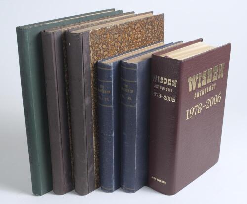 Wisden Anthology 1978-2006. Leather bound limited edition no. 97/300, gilt to all page edges. Signed to title page by the editor, Stephen Moss, and former editors of Wisden, Matthew Engel, Tim De Lisle and Graeme Wright. Very good condition. Sold with a s
