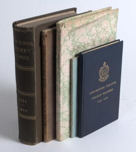 Public schools cricket. Five titles. &lsquo;The Scores of the Cricket Matches played by Rugby School, from the year 1859 to 1864 inclusive&rsquo;, Rugby 1864, original card boards with scare bookplate of Charles Pratt Green to inside front cover. &lsquo;Marlborough College