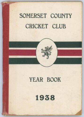 Somerset County Cricket Club Year Book 1938. Hammett & Co. Taunton 1939. Original decorative boards. Some breaking to front internal hinge, Chip of paper lost to the lower corner of the front board, minor wear to head of spine paper otherwise in good cond