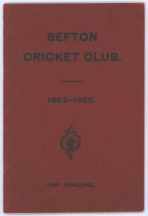 &lsquo;Sefton Cricket Club 1862-1925&rsquo;. J.D. Lynch. Printed by W. Williams, Liverpool 1926. Padwick 2216. Original paper wrappers. Light creasing to front wrapper, otherwise in very good condition.