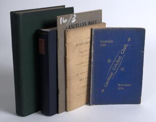 Club histories. Five titles including &lsquo;The Rugby Cricket Club: its rise and progress from 1844 to 1894. Including an account of foreign matches played on the ground...&rsquo;, David Buchanan, published by the &ldquo;Rugby Advertiser&rdquo; 1894, original card wrappers, si