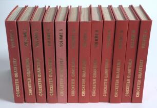 &lsquo;The Cricketer Quarterly Facts and Figures&rsquo;. Summer 1973 (first issue) to Spring 1985. Edited by Gordon Ross. Complete run of the issues published when edited by Ross, uniformly bound in red cloth in twelve volumes, gilt titles to spines, original wrapper