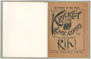 &lsquo;Kricket Karicatures from the Evening News by Rip. Season 1896&rsquo;. Roland Pretty Hill. Published by The Evening News Ltd. 1896. W.G. Grace image to front wrapper. 16pp of caricatures with subjects including &lsquo;&rdquo;W.G.&rdquo; Batting&rsquo;, &lsquo;&rdquo;W.G.&rdquo; Fielding&rsquo;, &lsquo;Johnny on th