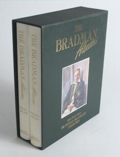 &lsquo;The Bradman Albums&rsquo;. Queen Anne Press, London 1987. First edition, Volumes I & II. Cloth covers, gilt titles to fronts and spines. Slip case. Signature of Don Bradman on label taped down to title page of Volume I. Very good condition.