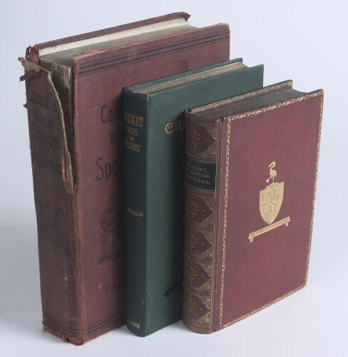 &lsquo;Cricket, Gymnastics, Football&rsquo;. Three titles published by George Bell & Sons, London, handsomely bound together as one volume in full red morocco, school emblem in gilt to front, raised bands and title to spine, marbled endpapers and page edges. Titles a
