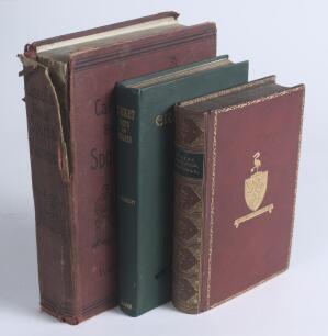 &lsquo;Cricket, Gymnastics, Football&rsquo;. Three titles published by George Bell & Sons, London, handsomely bound together as one volume in full red morocco, school emblem in gilt to front, raised bands and title to spine, marbled endpapers and page edges. Titles a