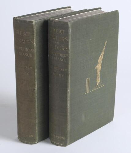 &lsquo;Great Batsmen Their Methods at a Glance&rsquo; and &lsquo;Great Bowlers and Fielders Their Methods at a Glance&rsquo;. George W. Beldam and Charles B. Fry. First editions, London 1905 and 1906. Each volume in original green cloth with gilt illustrations to fronts and gilt