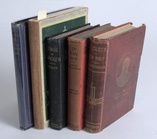 Early cricket histories and biographies 1866-1922. Five hardback titles from the collection of the sports journalist and author, Gordon Ross, the majority with his bookplate to the inside front cover. Titles are &lsquo;Jerks in from Short-Leg&rsquo; by Quid (R.A. Fit