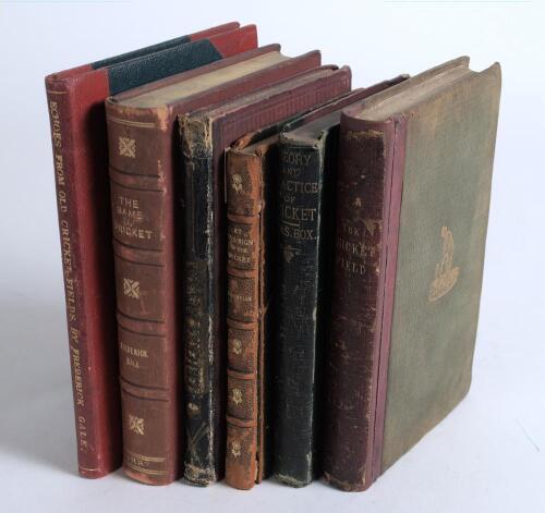 Early cricket books. Six hardback titles. &lsquo;Cricket Notes, with a letter containing Practical Hints, by William Clark&rsquo;, William Bolland, London 1851, bound in red cloth. &lsquo;The Cricket-Field&rsquo;, James Pycroft, fourth edition, London 1862, maroon quarter leathe