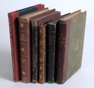 Early cricket books. Six hardback titles. &lsquo;Cricket Notes, with a letter containing Practical Hints, by William Clark&rsquo;, William Bolland, London 1851, bound in red cloth. &lsquo;The Cricket-Field&rsquo;, James Pycroft, fourth edition, London 1862, maroon quarter leathe