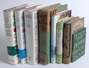 Cricket anthologies. Eight hard back titles, of which two are signed. All with good dustwrapper unless stated. Signed titles are &lsquo;The English Game&rsquo;, Gerald Brodribb, London 1948, signed by Brodribb. &lsquo;Nicely Nurdled, Sir!&rsquo;, Christopher Lee, London 1988, si