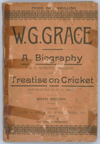 &lsquo;W.G. Grace. A Biography&rsquo;. W. Methven Brownlee. 6th edition, Iliffe & Son, London 1890. 166pp. Original decorative paper wrappers. Presentation copy with dedication in ink to half title page to Charles Green, nicely signed by the author. Padwick 7575. The