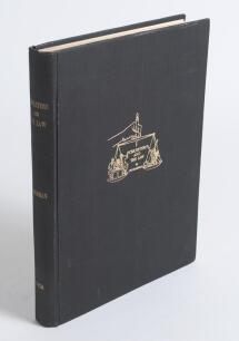 &lsquo;Cricketers and The Law&rsquo;. J.W. Goldman. Privately published 1958. Black cloth with gilt title and illustration to front and spine. Limited to 350 copies, this is an unnumbered &lsquo;presentation&rsquo; copy to Egham C.C., nicely signed by Goldman. Bookplate of the s