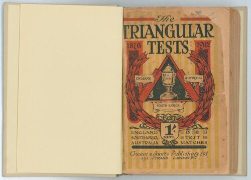 &lsquo;The Triangular Tests 1876-1912&rsquo;. H.V. Dorey. London 1912. Bound in pale green boards, original decorative wrappers retained. Padwick 5011. Some wear and loss to original wrappers and early pages. Age toning throughout, otherwise in good condition. Scarce