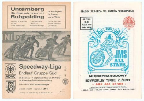 Speedway. International programmes 1963-1984. A good selection of fifty seven official programmes for international speedway meetings of the period. Includes two programmes for overseas meetings, one held at Ruhpolding (West Germany) 17th September 1972, 