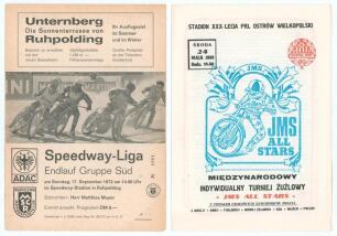 Speedway. International programmes 1963-1984. A good selection of fifty seven official programmes for international speedway meetings of the period. Includes two programmes for overseas meetings, one held at Ruhpolding (West Germany) 17th September 1972, 
