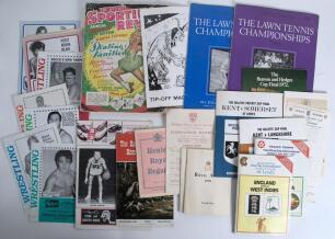 Sporting programmes 1950s-1980s. A selection of programmes and magazines including &lsquo;St. Louis Hawks World Champions 1958&rsquo; American basketball magazine. Seven cricket scorecards and programmes including Gillette Cup Final 1967, 1971, Benson & Hedges Cup Fi