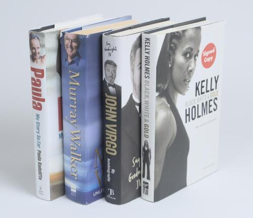 Signed sporting autobiographies. Four hardback titles, each signed by the author/ subject. Titles are &lsquo;Unless I&rsquo;m Very Much Mistaken&rsquo;, Murray Walker 2002. &lsquo;Paula. My Story So Far&rsquo;, Paula Ratcliffe 2004. &lsquo;Black, White & Gold&rsquo;, Kelly Holmes 2005. &lsquo;My Autobi