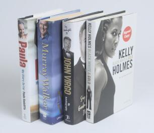 Signed sporting autobiographies. Four hardback titles, each signed by the author/ subject. Titles are &lsquo;Unless I&rsquo;m Very Much Mistaken&rsquo;, Murray Walker 2002. &lsquo;Paula. My Story So Far&rsquo;, Paula Ratcliffe 2004. &lsquo;Black, White & Gold&rsquo;, Kelly Holmes 2005. &lsquo;My Autobi