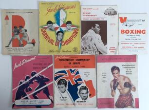 Boxing programmes 1947-1974. Seven official fight programmes for Freddie Mills v Enrico Bertola 1947. Al Phillips v Ray Famechon 1947. &lsquo;Featherweight Championship of the British Empire&rsquo; 1947. &lsquo;60th Amateur Boxing Association Championships&rsquo; 1948. &lsquo;Carnival