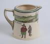 Royal Doulton &lsquo;Golfing series&rsquo; milk jug, the body decorated with a continuous scene of cavalier figures (Crombie) of golfers and caddies playing golf with proverb inscription &lsquo;He that complains is never pitied&rsquo;, decorated with green line decoration to ext - 2