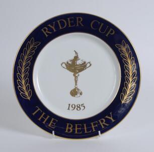 &lsquo;Ryder Cup. The Belfry 1985&rsquo;. An Aynsley China prototype plate, one of thirty made, apparently the other plates were presented to the players, Aynsley pottery mark to base. 10.5&rdquo; diameter. This plate was originally sold in 2015 by Hanson&rsquo;s and part of the