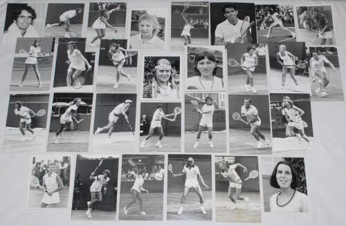 &lsquo;International tennis players 1970s. Twenty nine original mono press photographs of players, the majority in match action with some portraits. Players include Brian Gottfried, Marita Redondo, Peter Fleming, John Lloyd, Frew McMillan, Tim Gullikson, Maria 