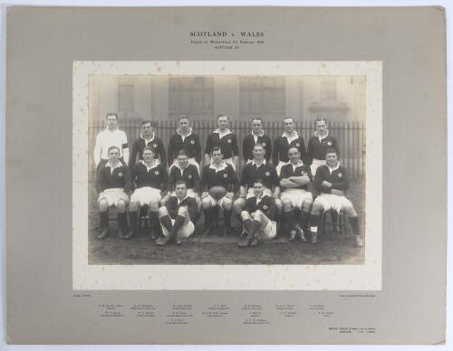 Rugby Union. &lsquo;Scotland v. Wales played at Murrayfield 1st February 1936. Scottish XV&rsquo;. Excellent official sepia photograph of the Scottish team seated and standing in rows wearing rugby attire. The photograph, by Alex Ayton of Edinburgh, measures 14&rdquo;x9.5&rdquo;