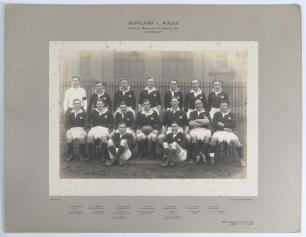 Rugby Union. &lsquo;Scotland v. Wales played at Murrayfield 1st February 1936. Scottish XV&rsquo;. Excellent official sepia photograph of the Scottish team seated and standing in rows wearing rugby attire. The photograph, by Alex Ayton of Edinburgh, measures 14&rdquo;x9.5&rdquo;