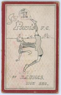 St. Pauls F.C., Thanet, Kent 1912/13. An attractive little booklet titled &lsquo;History of St. Paul&rsquo;s F.C. [Thanet, Kent] as set out by Hon. Sec. Written and illustrated by A.J. Biggs&rsquo;. The book, handwritten in ink in the form of a diary, details the formation