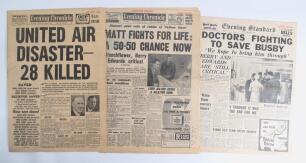 Manchester United &lsquo;Busby Babes&rsquo; 1957. Three original and complete copies of newspapers with extensive coverage of the Munich air disaster in which a number of players lost their lives. Issues are Evening Chronicle 6th February 1957 &lsquo;Late Night Final&rsquo; edit