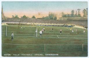 Aston Villa F.C. Early original colour postcard titled &lsquo;Aston Villa Football Ground, Birmingham&rsquo; with a match in progress. Date unknown, probably c.1907. B.B. London series no. 62. Very good condition.