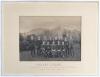 England v Ireland 1906. Excellent early original sepia/ mono photograph of the England team depicted wearing formal attire, seated and standing in rows in a country setting with snow-capped mountains in the background. The photograph, taken for the match 