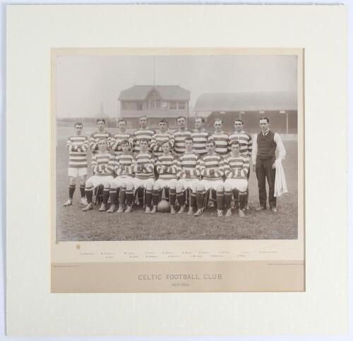 &lsquo;Celtic Football Club 1907-1908&rsquo;. Excellent original sepia photograph of the Celtic team seated and standing in rows on the pitch wearing football attire. The photograph, by Maclure, Macdonald & Co., Electric Light Photo Artists, Glasgow, measures 11.5&rdquo;x9