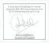 Sol Campbell. Arsenal & England. Pair of Nike football boots worn by Campbell in the 2001-2002 &lsquo;Double Winning&rsquo; season. Number 23 handwritten to the sole of each boot. Sold with a signed note of authentication from Campbell confirming the detail. G - 2