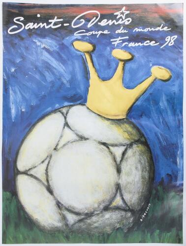 World Cup France 1998. Two official colour posters, one titled &lsquo;Saint-Denis Coupe du Monde France 98&rsquo;, artwork by S. Decugis, the other &lsquo;Coupe du Monde France 98 Toulouse&rsquo; by B. Devos. Each measures 23.5&rdquo;x31.5&rdquo;. Slight creasing, otherwise both in very goo