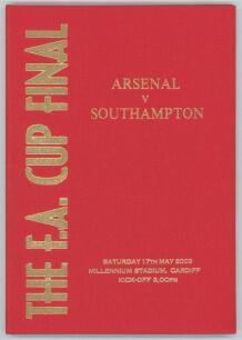 Arsenal v Southampton 2003. Official programme for the F.A. Cup Final played at the Millennium Stadium, Cardiff on 17th May 2003. The programme has been professionally bound in red boards, titles in gilt to front board &lsquo;The F.A. Cup Final. Arsenal v South