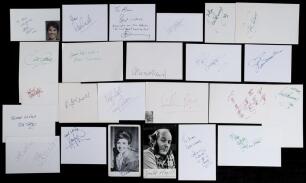 Stage and screen autographs 1960s-1990s. A selection of over thirty signatures of celebrities from the stage, screen and politics, each signed to individual white cards. Signatures include Bobby Ball, Tommy Cannon, Sybil Ruscoe, Glenn Lamont, Glenda McKay