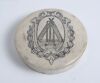 Cricketing pot-lid. Original circular pot-lid printed in black with crossed bats, stumps and balls within a cartouche. - 2