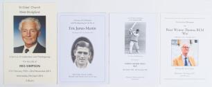 Nottinghamshire cricketers&rsquo; orders of service. Three original orders of service for former Nottinghamshire cricketers. Reg Simpson, West Bridgford Church 23rd April 2014. Eric Martin, Lambley Church 22nd October 2105. Bob White, East Bridgford Church 7th 