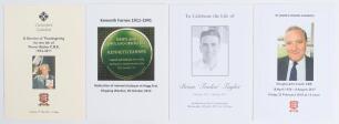 Essex cricketers&rsquo; orders of service. Four original orders of service for former Essex cricketers. Trevor Bailey, Chelmsford Cathedral 17th May 2011. Kenneth Farnes dedication of memorial plaque at Hogg End, Chipping Warden 20th October 2013. Brian Taylor,