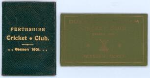 Scottish cricket membership tickets 1901. Original Perthshire C.C. folding membership card/ fixture list for season 1901, leather covers with gilt title, issued to &lsquo;The Hon. J.D. Logan&rsquo;. Sold with a similar folding membership ticket for Dunkeld & Birnam C