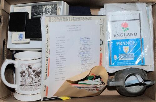 Cricket and sporting ephemera. Good selection of ephemera including &lsquo;Kent County Cricket Club&rsquo; printed photograph of the 1967 Gillette Cup winning team standing and seated in rows wearing blazers, signed to the borders by all sixteen featured players, sig